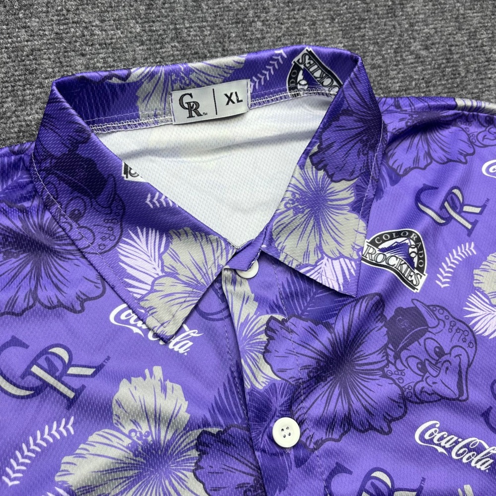 MLB Colorado Rockies Baseball Floral Purple Coca-Cola Dinger Button Up Shirt